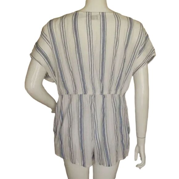 OUT FROM UNDER Swim Cover/Romper, L, White/Blue Stripes, Elastic Waist, Pockets - Picture 5 of 15